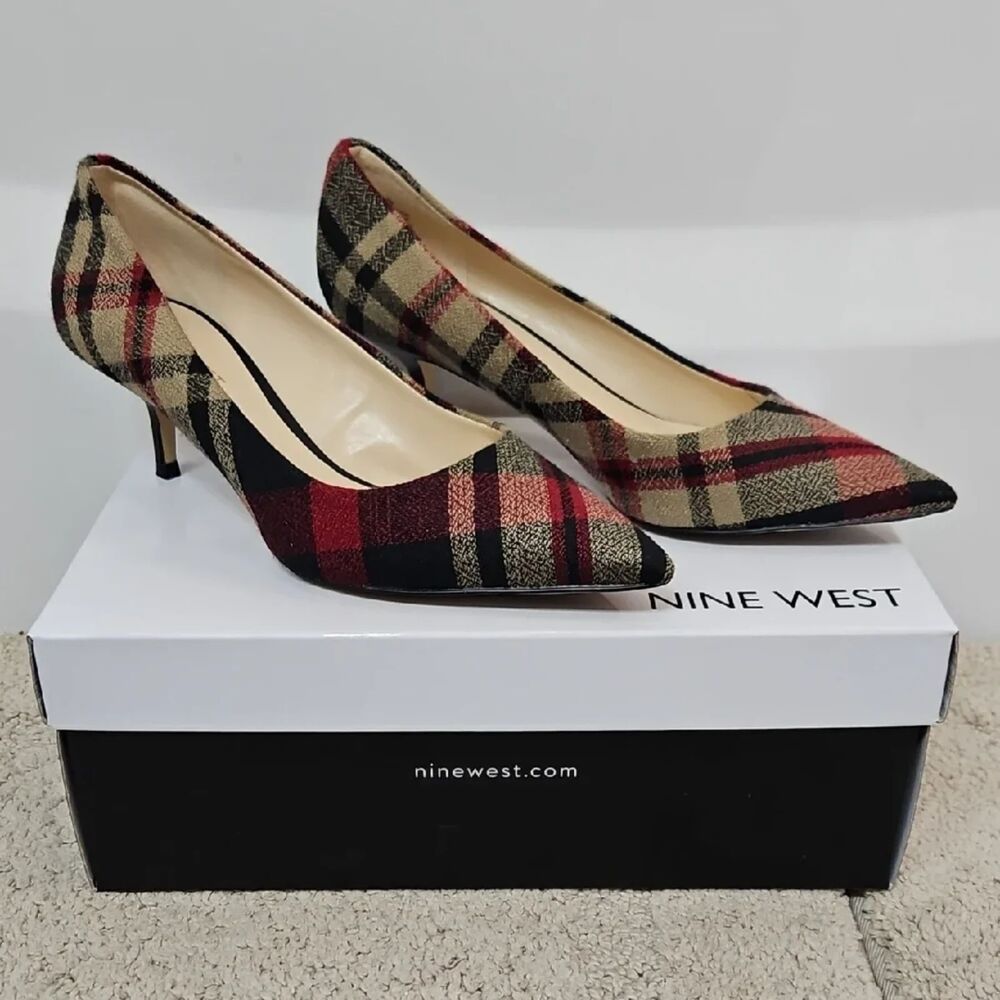 y2k fairy nine west tartan plaid kitten heel